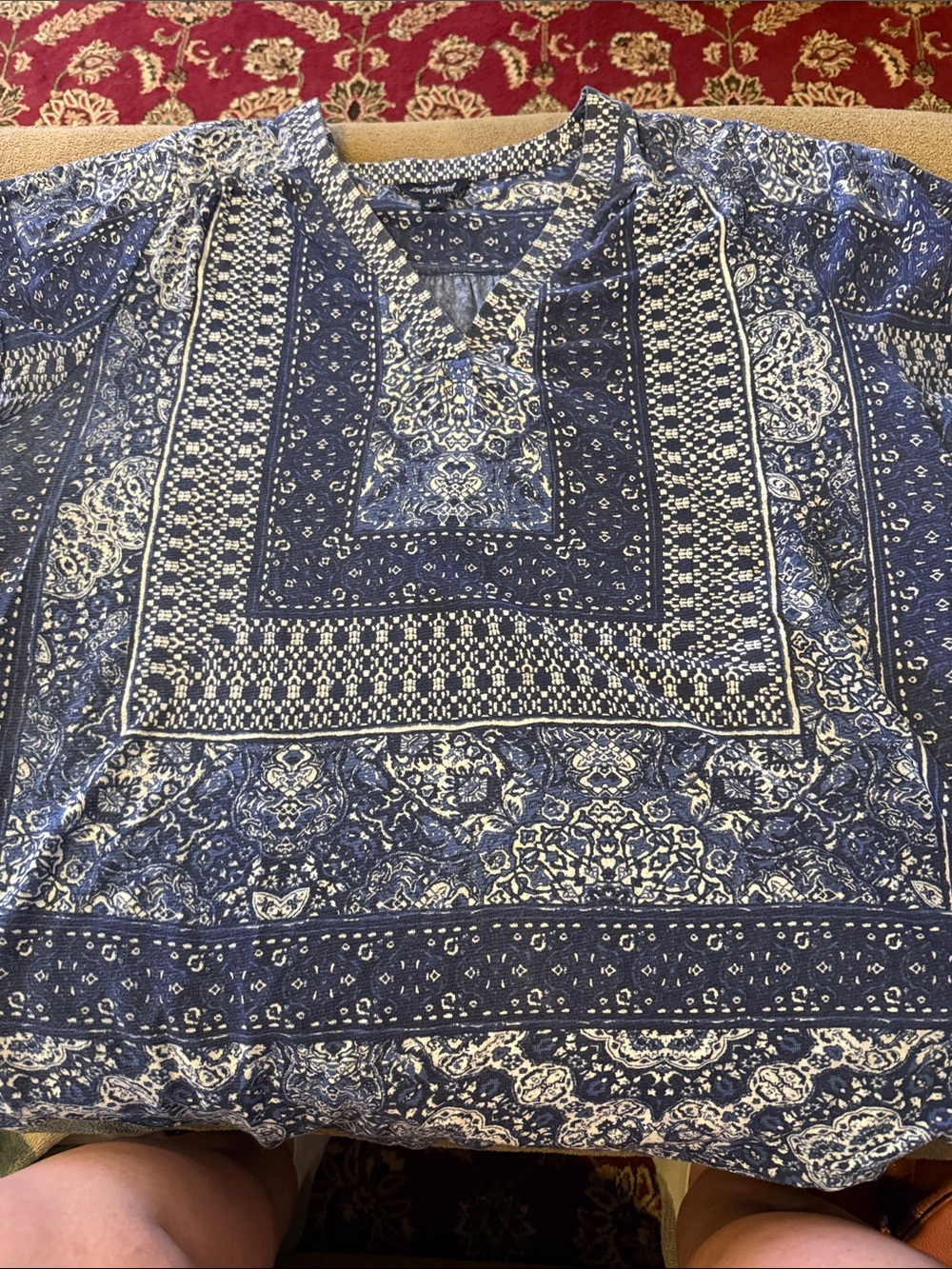 Lucky Brand Blue & White Floral V-Neck Blouse Top Size 1X (TD)